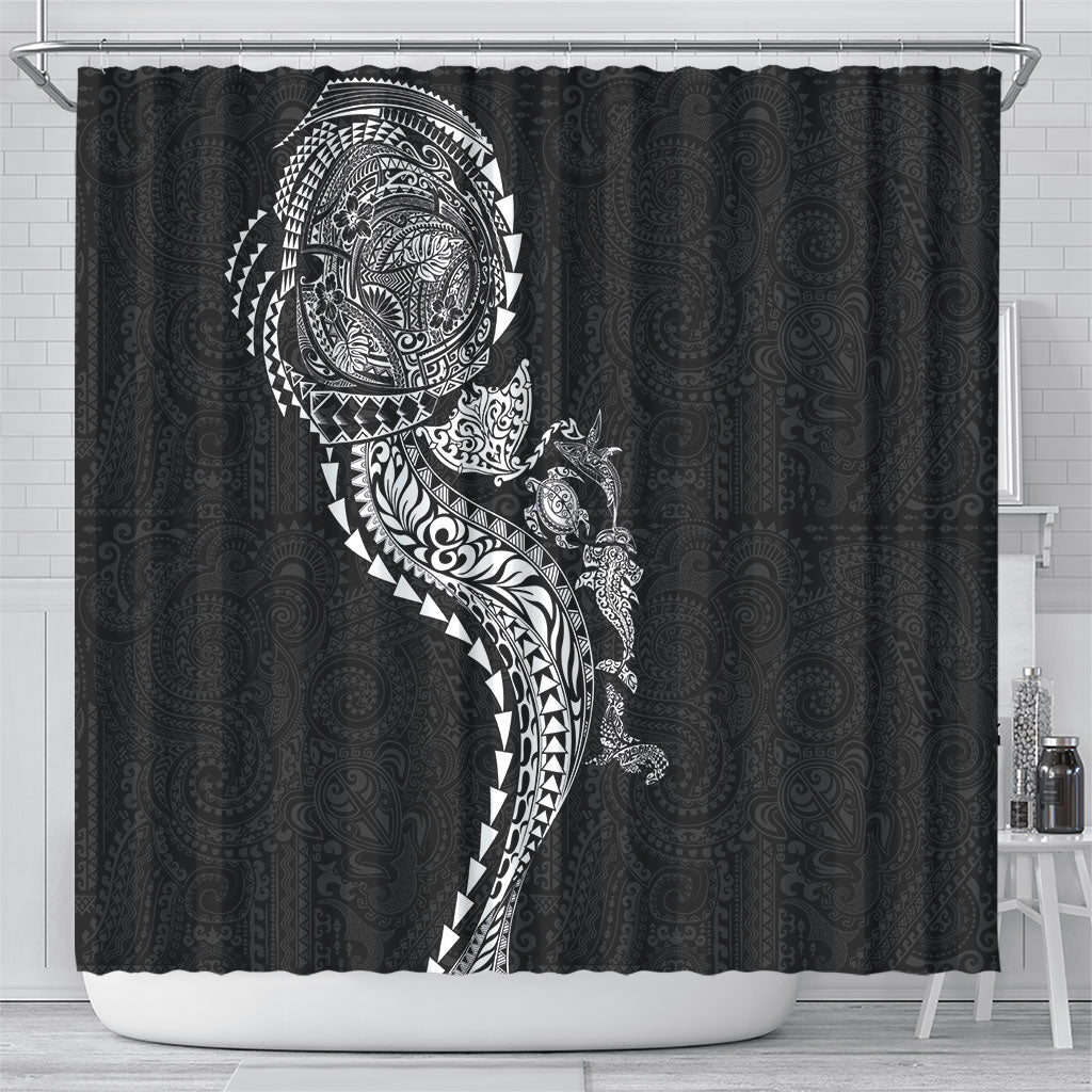 Hawaiian Kakau Tribal Sea Animals Tattoos Shower Curtain Black Color LT03 - Polynesian Pride