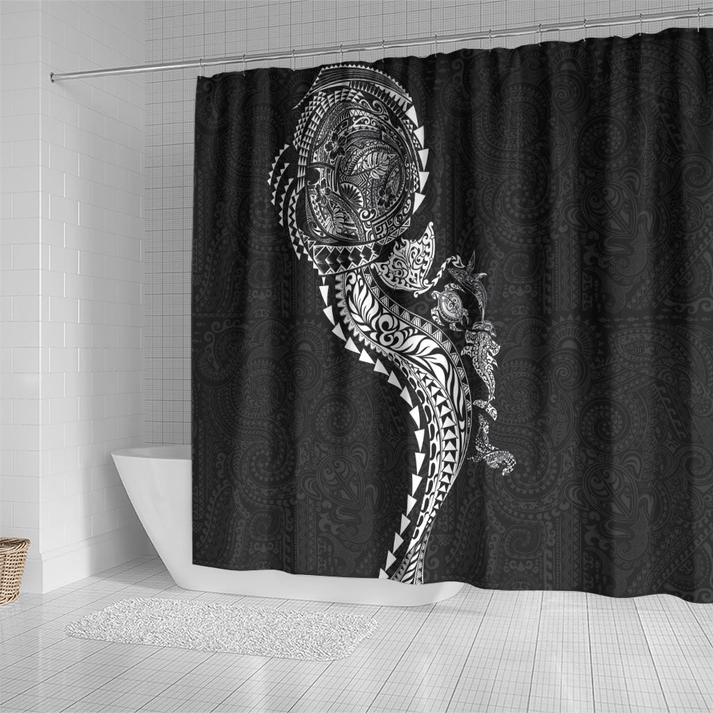 Hawaiian Kakau Tribal Sea Animals Tattoos Shower Curtain Black Color LT03 - Polynesian Pride