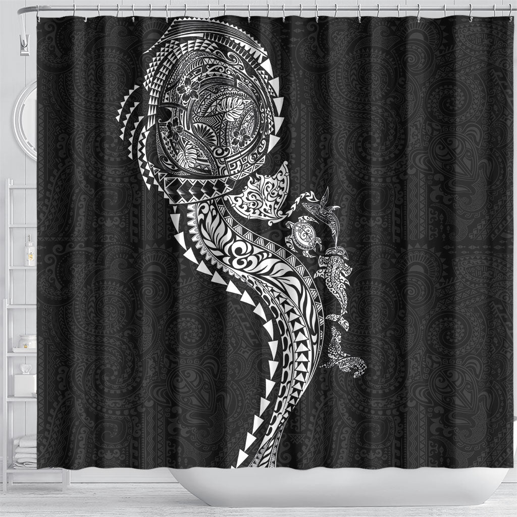 Hawaiian Kakau Tribal Sea Animals Tattoos Shower Curtain Black Color LT03 - Polynesian Pride