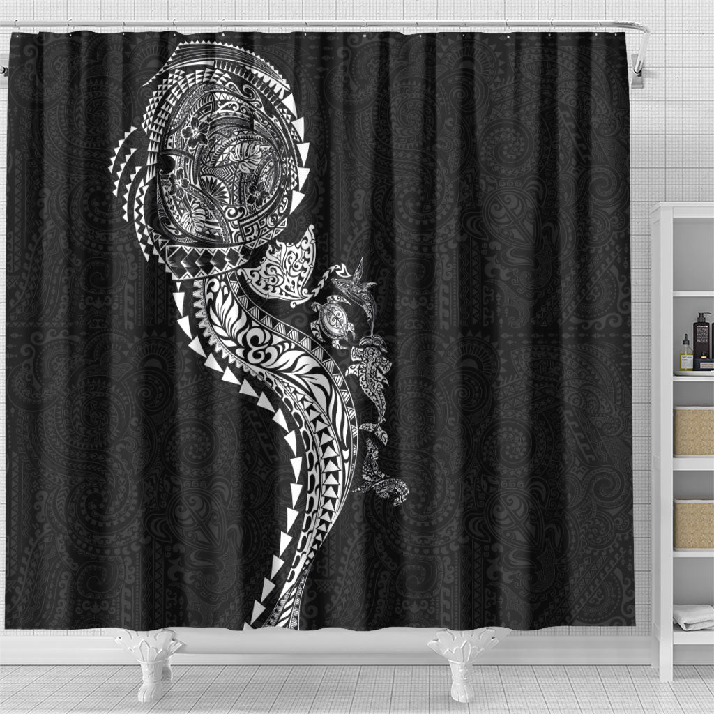 Hawaiian Kakau Tribal Sea Animals Tattoos Shower Curtain Black Color LT03 - Polynesian Pride