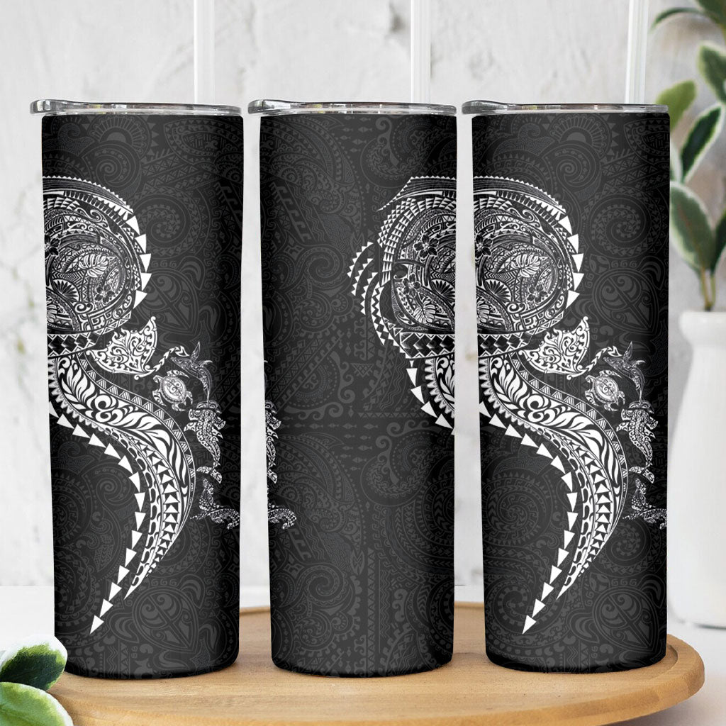 Hawaiian Kakau Tribal Sea Animals Tattoos Skinny Tumbler Black Color