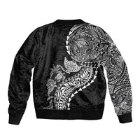 Hawaiian Kakau Tribal Sea Animals Tattoos Sleeve Zip Bomber Jacket Black Color