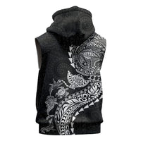 Hawaiian Kakau Tribal Sea Animals Tattoos Sleeveless Hoodie Black Color