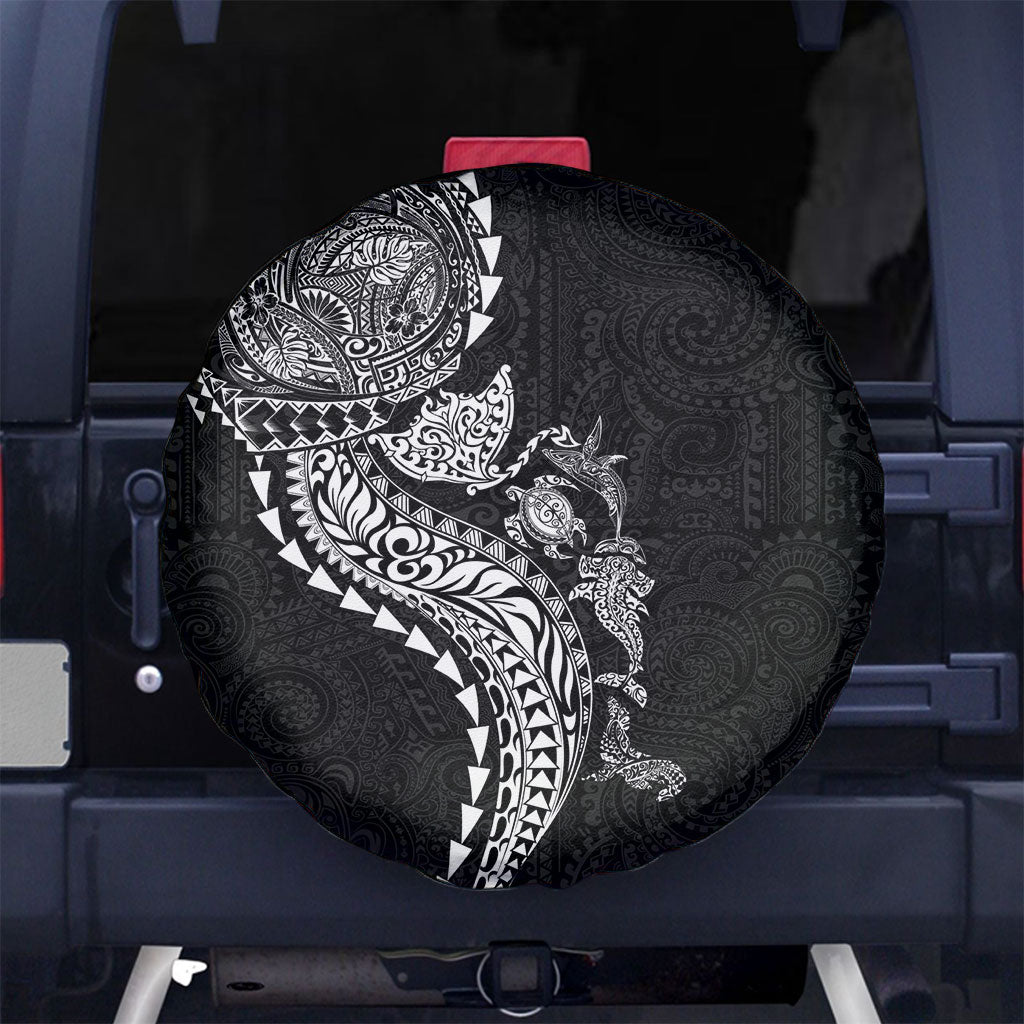 Hawaiian Kakau Tribal Sea Animals Tattoos Spare Tire Cover Black Color