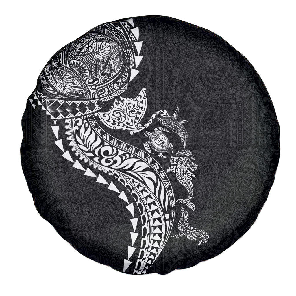 Hawaiian Kakau Tribal Sea Animals Tattoos Spare Tire Cover Black Color