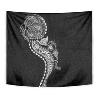 Hawaiian Kakau Tribal Sea Animals Tattoos Tapestry Black Color