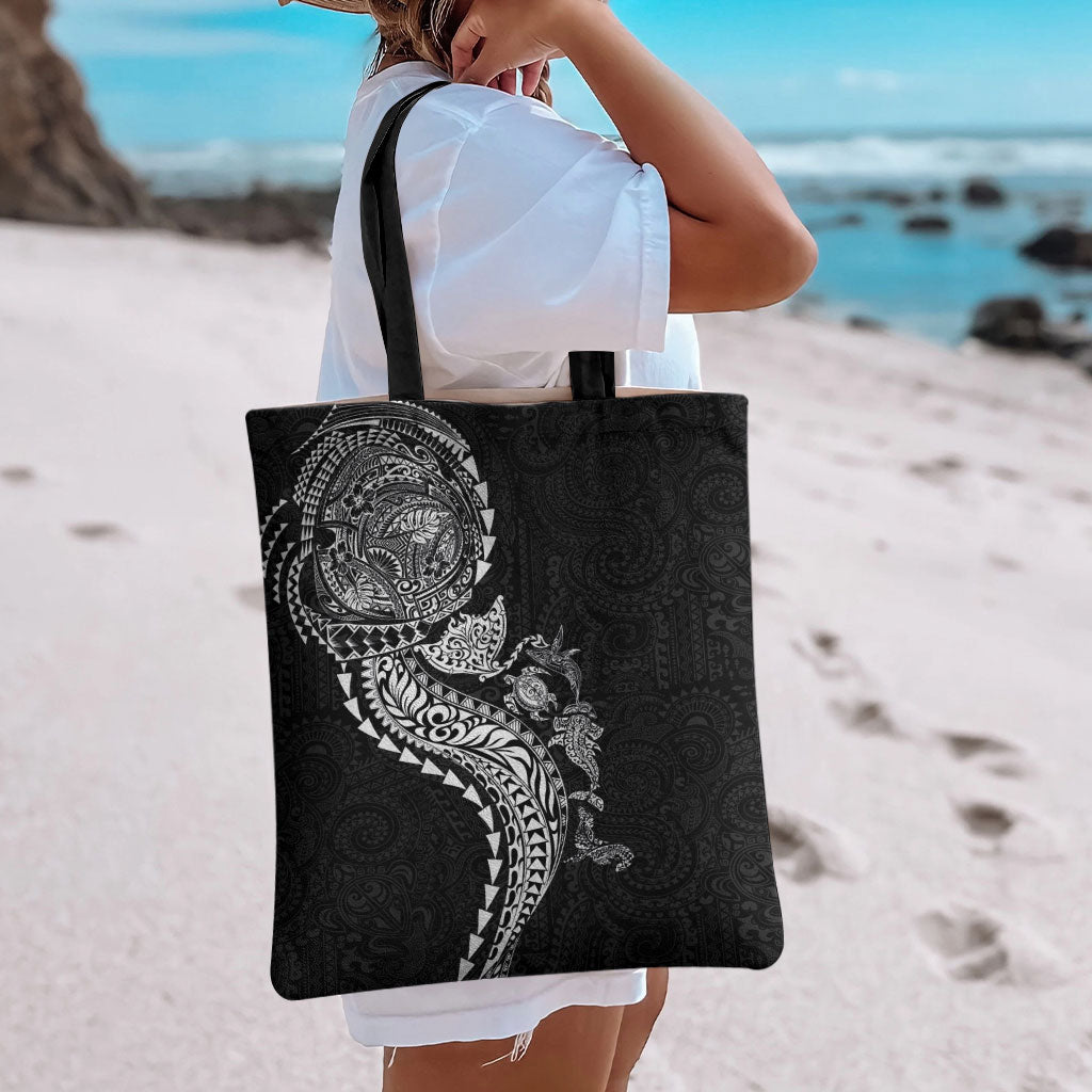 Hawaiian Kakau Tribal Sea Animals Tattoos Tote Bag Black Color LT03 - Polynesian Pride
