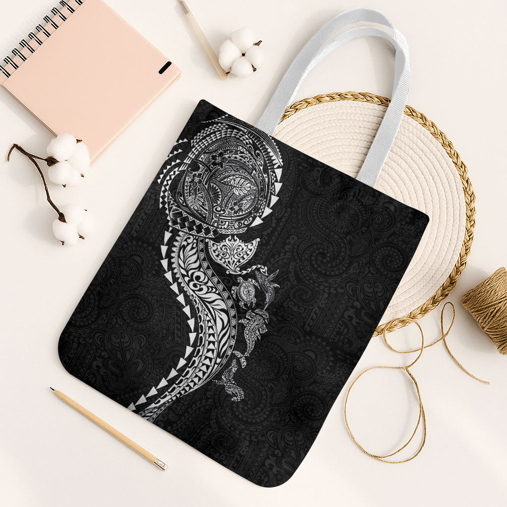 Hawaiian Kakau Tribal Sea Animals Tattoos Tote Bag Black Color LT03 White Strap One Size Black - Polynesian Pride