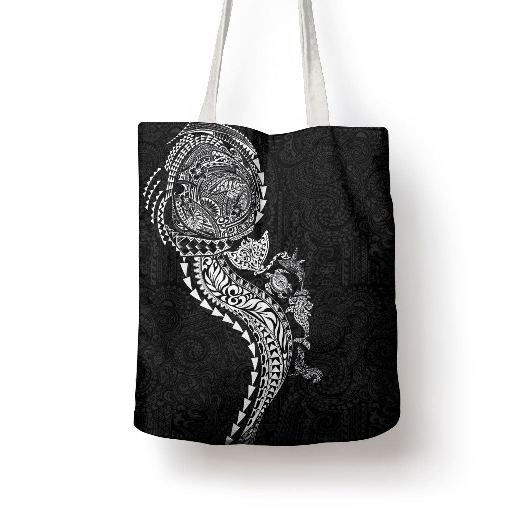 Hawaiian Kakau Tribal Sea Animals Tattoos Tote Bag Black Color LT03 - Polynesian Pride