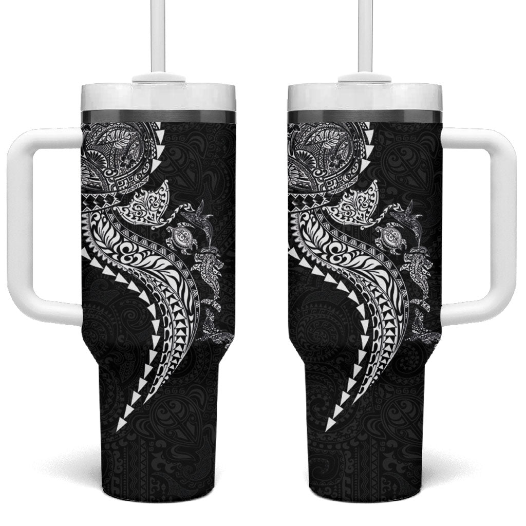Hawaiian Kakau Tribal Sea Animals Tattoos Tumbler With Handle Black Color LT03 One Size: 40 oz Black - Polynesian Pride