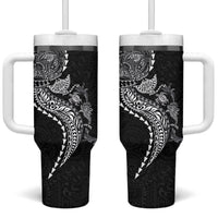 Hawaiian Kakau Tribal Sea Animals Tattoos Tumbler With Handle Black Color LT03 One Size: 40 oz Black - Polynesian Pride