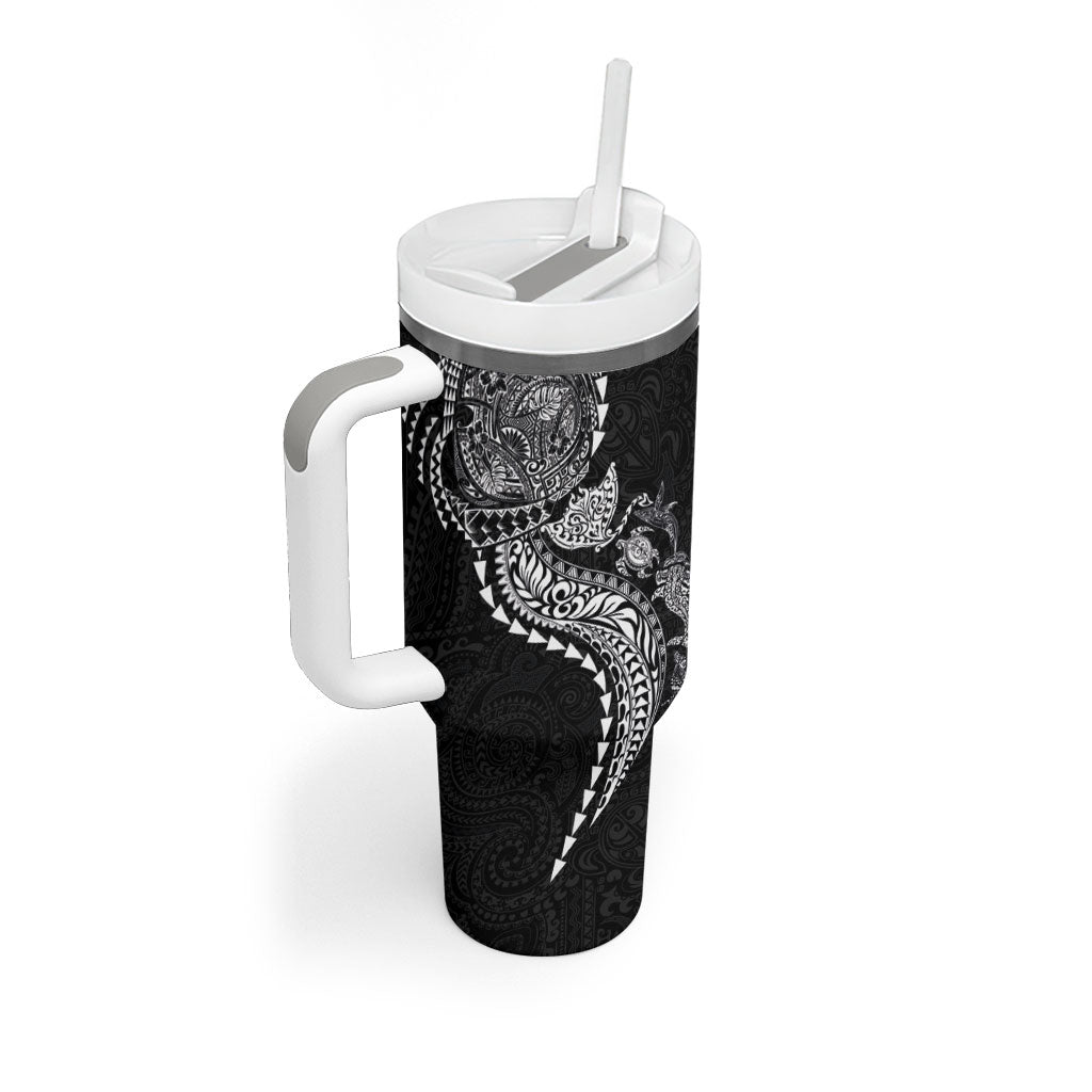 Hawaiian Kakau Tribal Sea Animals Tattoos Tumbler With Handle Black Color LT03 - Polynesian Pride