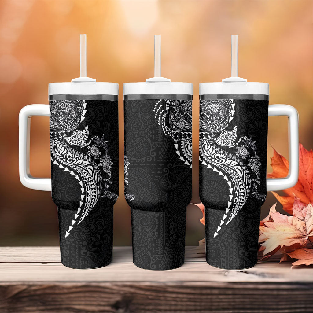 Hawaiian Kakau Tribal Sea Animals Tattoos Tumbler With Handle Black Color LT03 - Polynesian Pride