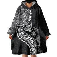 Hawaiian Kakau Tribal Sea Animals Tattoos Wearable Blanket Hoodie Black Color