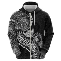 Hawaiian Kakau Tribal Sea Animals Tattoos Zip Hoodie Black Color
