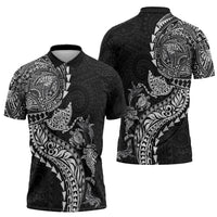 Hawaiian Kakau Tribal Sea Animals Tattoos Zipper Polo Shirt Black Color