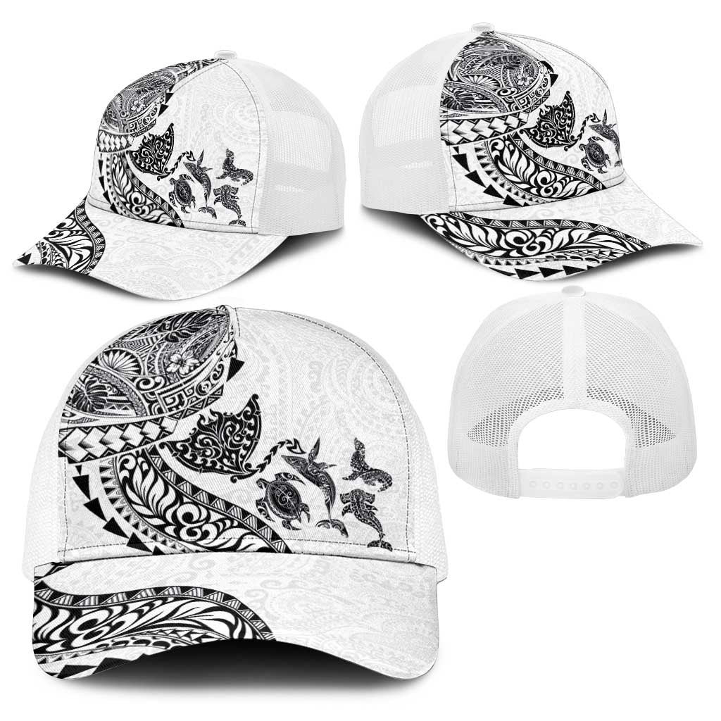 Hawaiian Kakau Tribal Sea Animals Tattoos Baseball Net Cap White Color