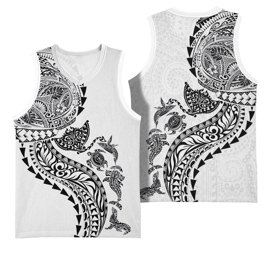 Hawaiian Kakau Tribal Sea Animals Tattoos Basketball Jersey White Color