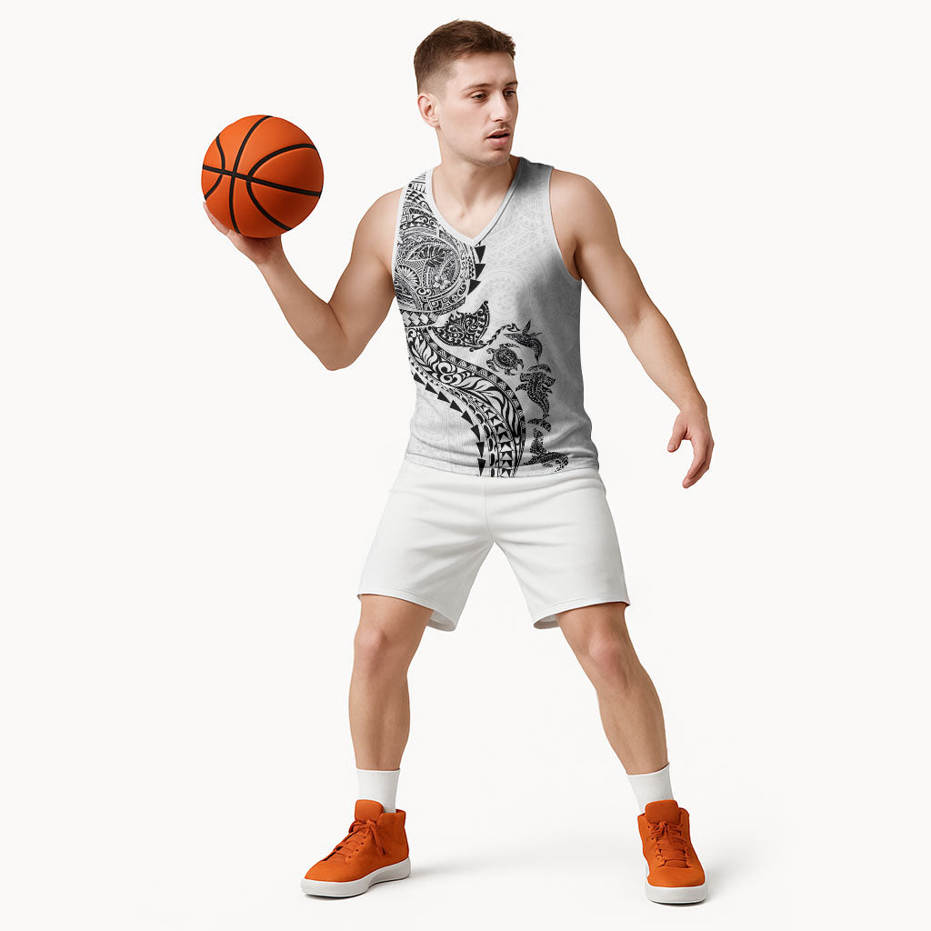 Hawaiian Kakau Tribal Sea Animals Tattoos Basketball Jersey White Color