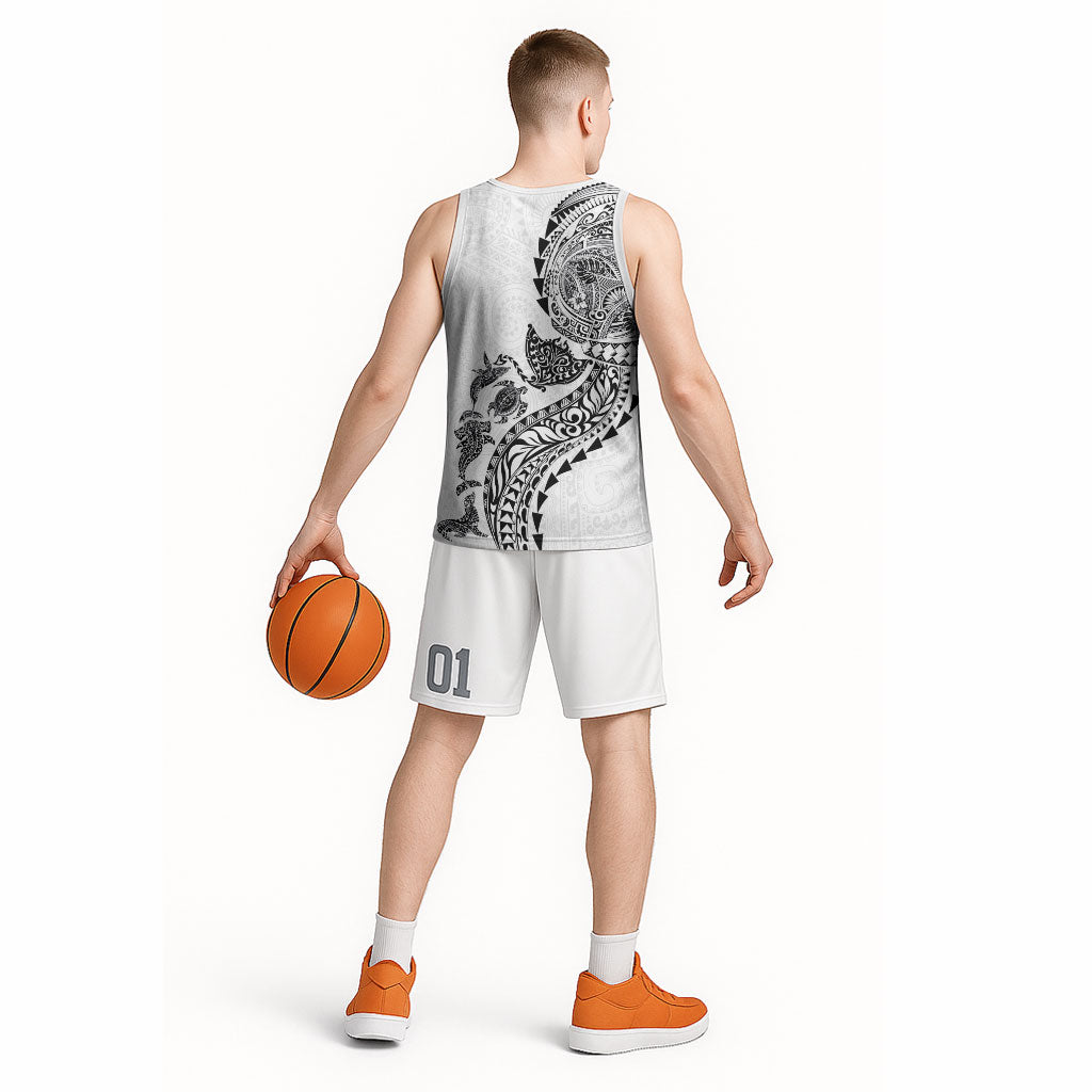 Hawaiian Kakau Tribal Sea Animals Tattoos Basketball Jersey White Color