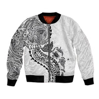 Hawaiian Kakau Tribal Sea Animals Tattoos Bomber Jacket White Color LT03 Unisex White - Polynesian Pride