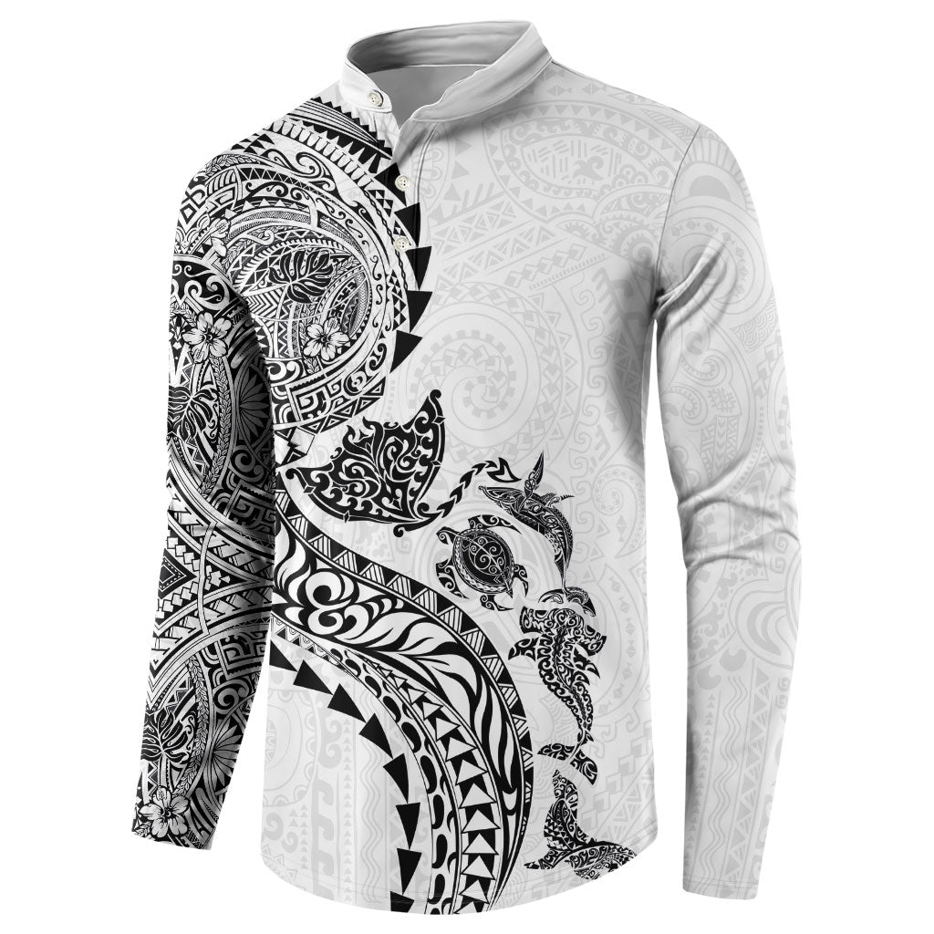Hawaiian Kakau Tribal Sea Animals Tattoos Button Sweatshirt White Color