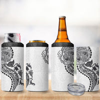 Hawaiian Kakau Tribal Sea Animals Tattoos 4 in 1 Can Cooler Tumbler White Color