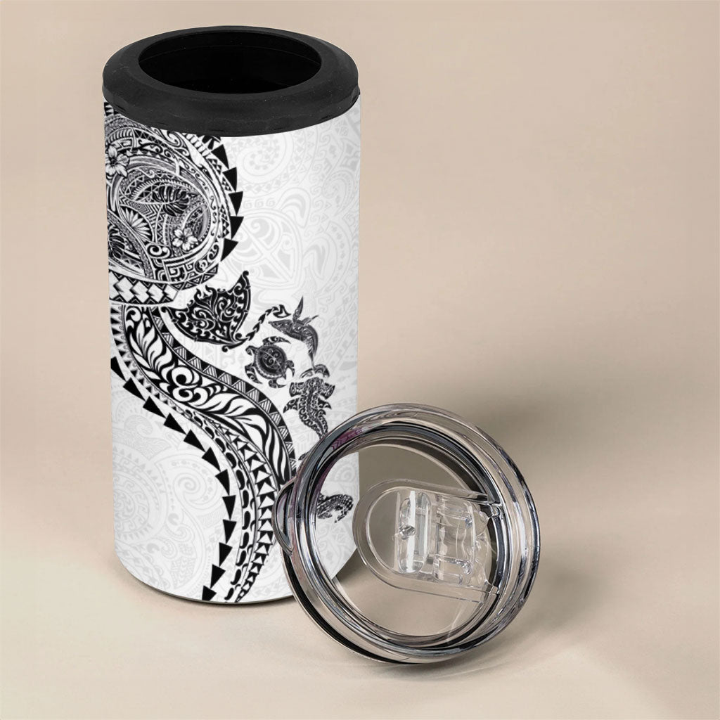 Hawaiian Kakau Tribal Sea Animals Tattoos 4 in 1 Can Cooler Tumbler White Color