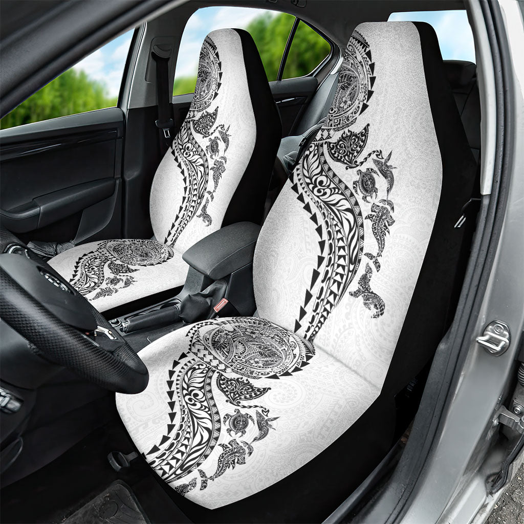Hawaiian Kakau Tribal Sea Animals Tattoos Car Seat Cover White Color
