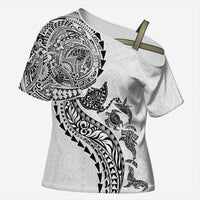 Hawaiian Kakau Tribal Sea Animals Tattoos Cross Shoulder Shirt White Color