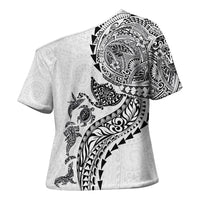 Hawaiian Kakau Tribal Sea Animals Tattoos Cross Shoulder Shirt White Color