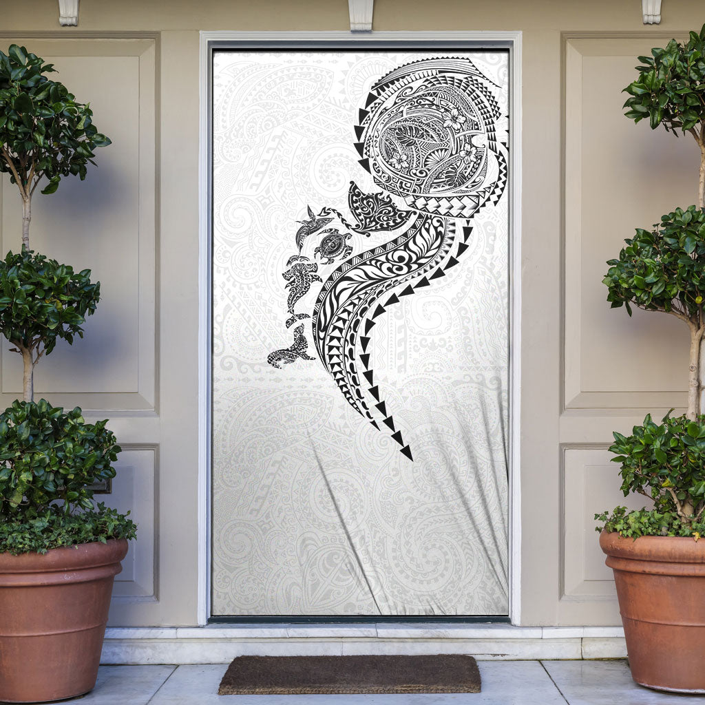 Hawaiian Kakau Tribal Sea Animals Tattoos Door Cover White Color