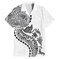 Hawaiian Kakau Tribal Sea Animals Tattoos Family Matching Off Shoulder Maxi Dress and Hawaiian Shirt White Color