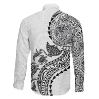 Hawaiian Kakau Tribal Sea Animals Tattoos Family Matching Summer Maxi Dress and Hawaiian Shirt White Color