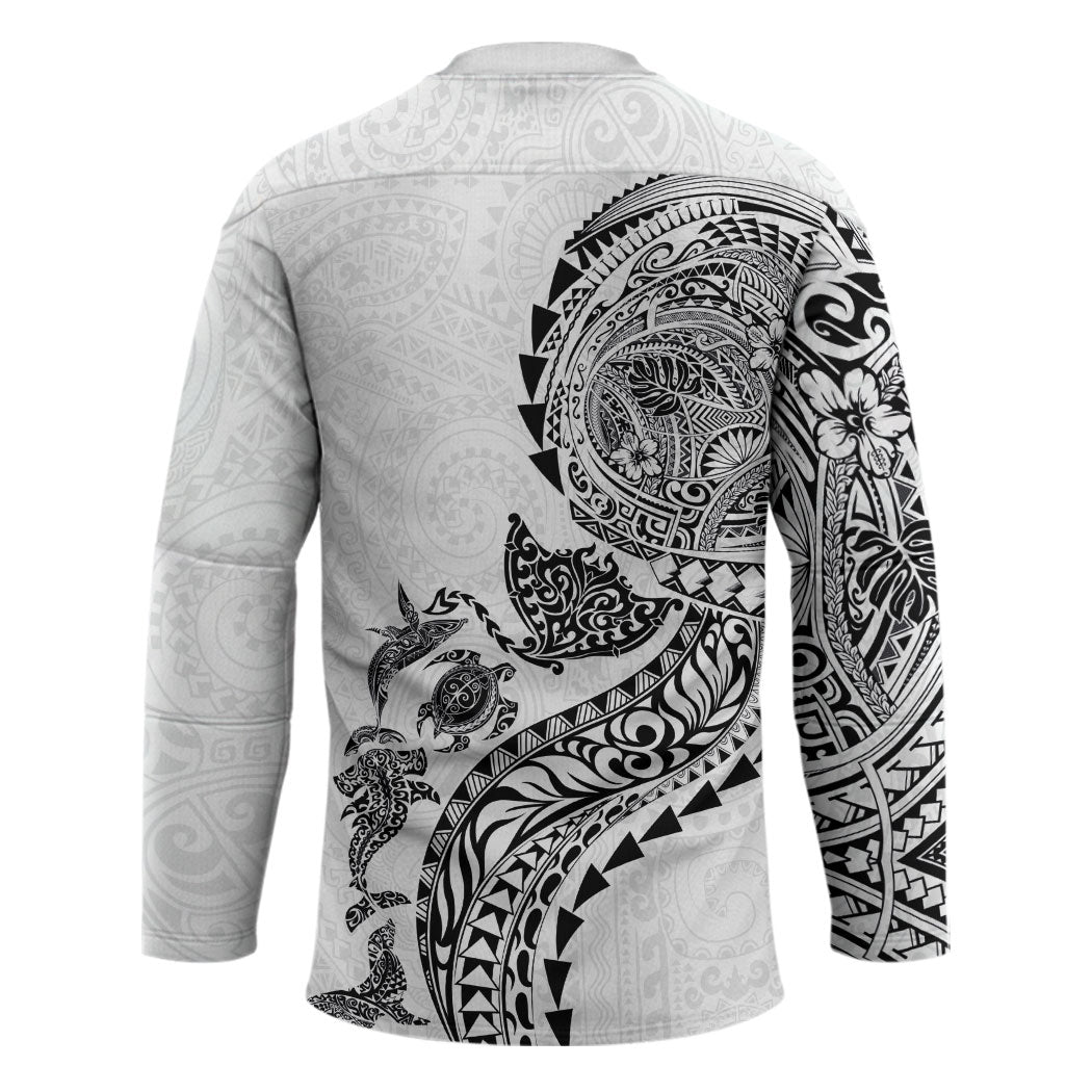 Hawaiian Kakau Tribal Sea Animals Tattoos Hockey Jersey White Color