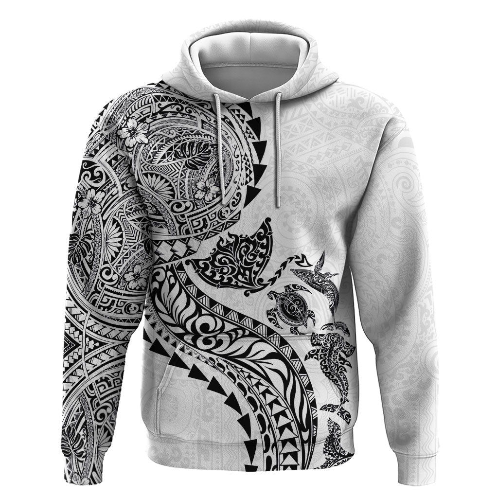 Hawaiian Kakau Tribal Sea Animals Tattoos Hoodie White Color