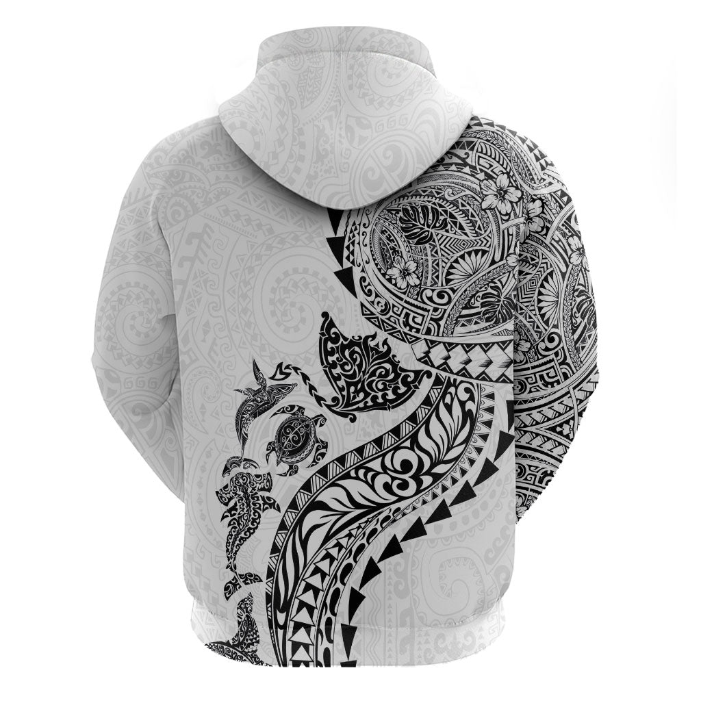 Hawaiian Kakau Tribal Sea Animals Tattoos Hoodie White Color