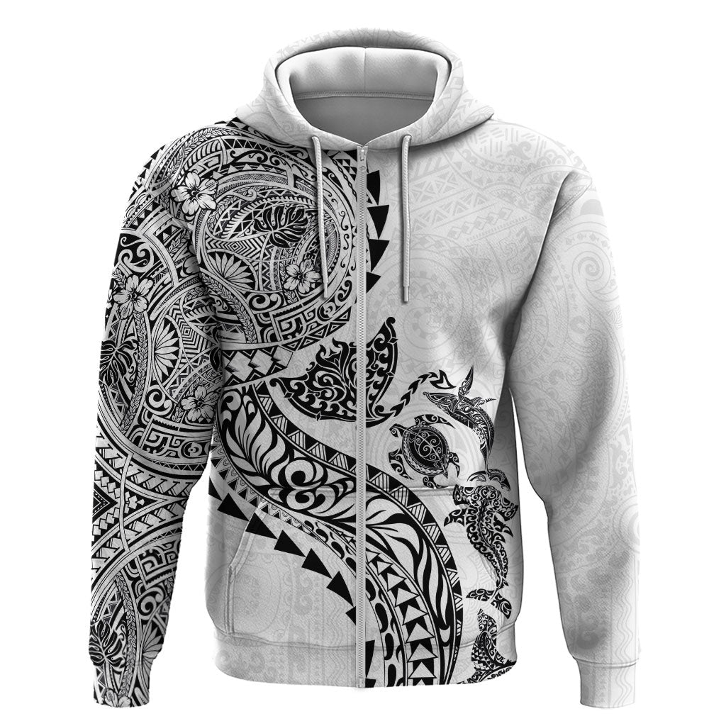 Hawaiian Kakau Tribal Sea Animals Tattoos Hoodie White Color