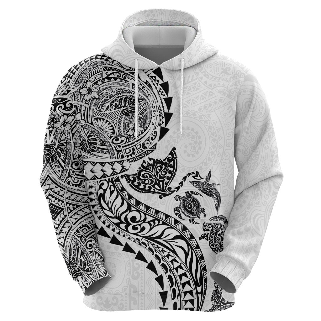 Hawaiian Kakau Tribal Sea Animals Tattoos Hoodie White Color