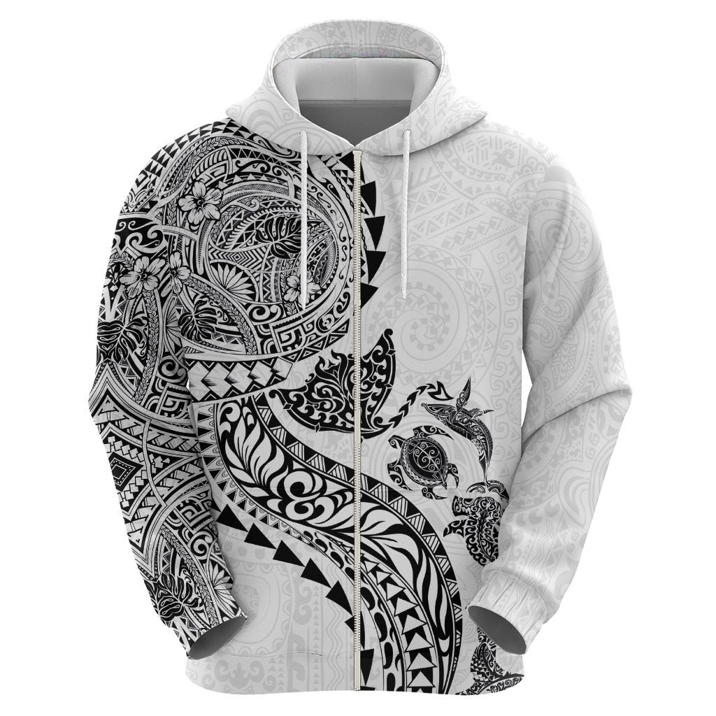 Hawaiian Kakau Tribal Sea Animals Tattoos Hoodie White Color