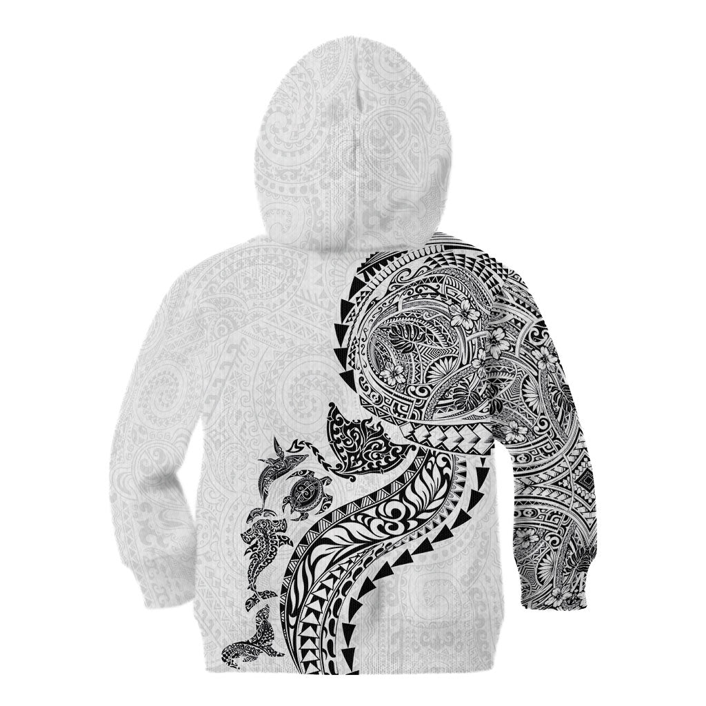 Hawaiian Kakau Tribal Sea Animals Tattoos Kid Hoodie White Color