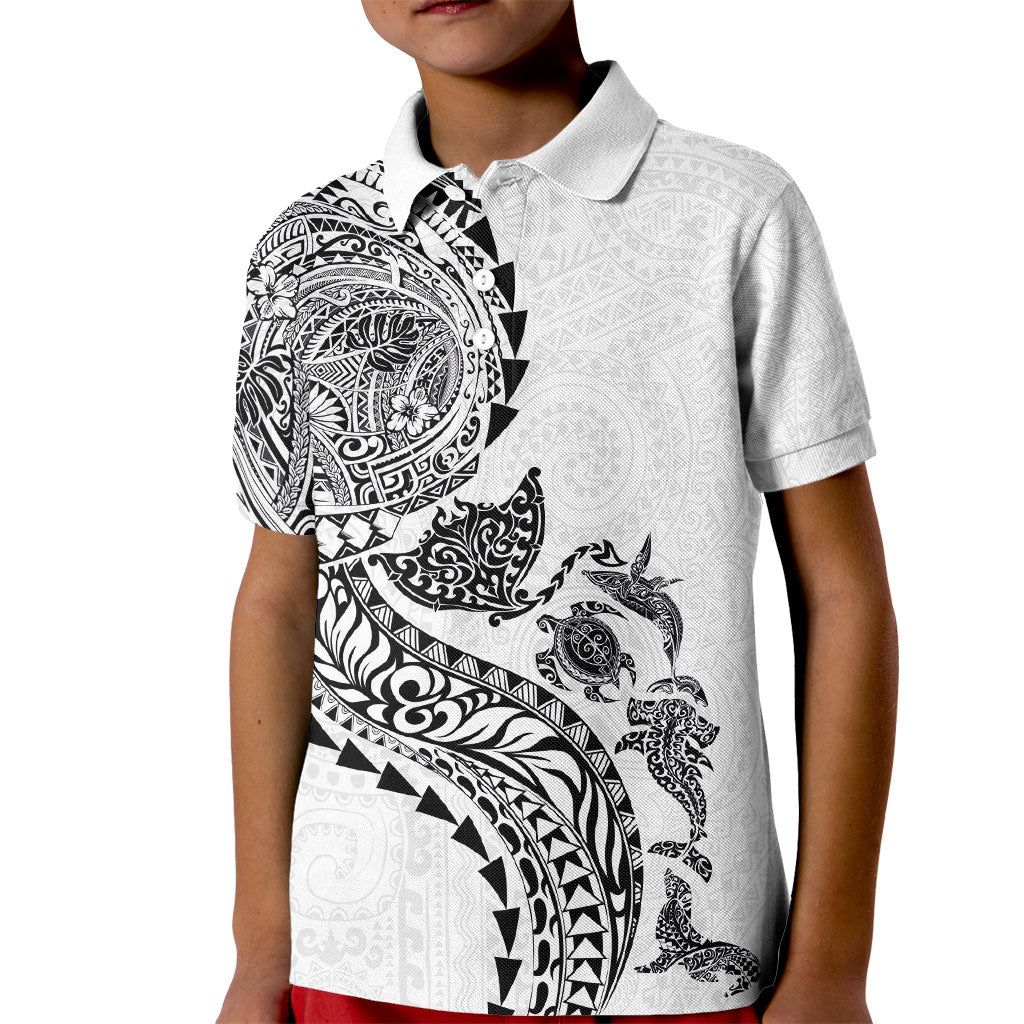Hawaiian Kakau Tribal Sea Animals Tattoos Kid Polo Shirt White Color