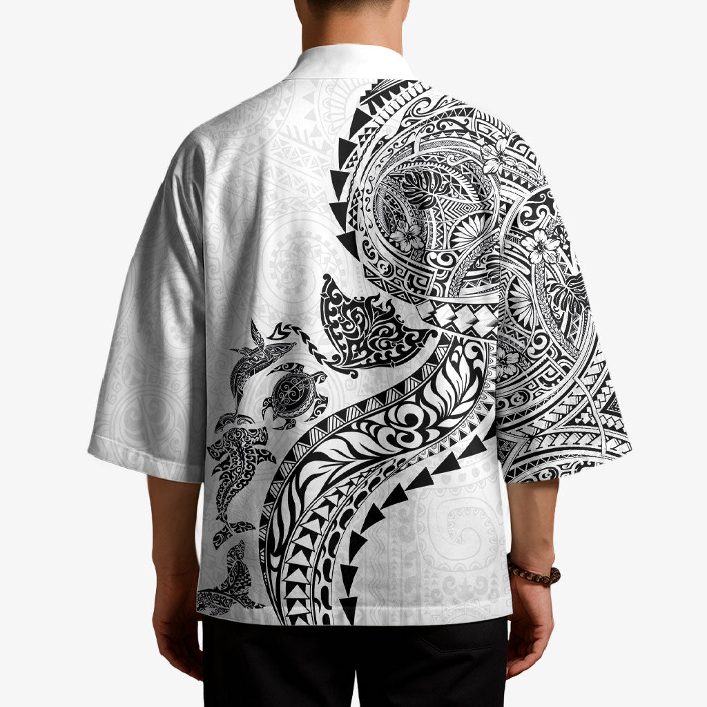 Hawaiian Kakau Tribal Sea Animals Tattoos Kimono White Color