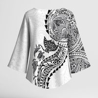 Hawaiian Kakau Tribal Sea Animals Tattoos Kimono Sleeve Blouse White Color