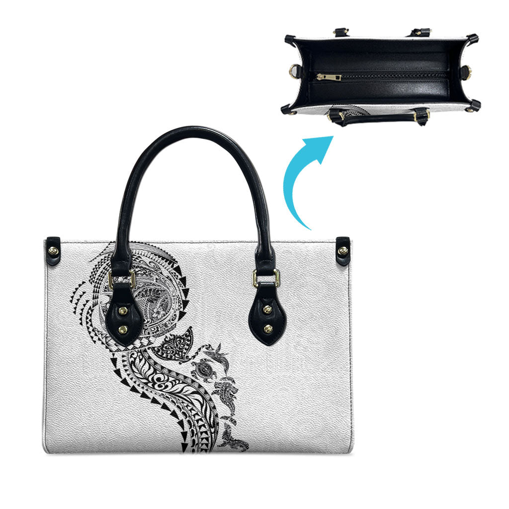 Hawaiian Kakau Tribal Sea Animals Tattoos Leather Bag White Color