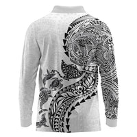 Hawaiian Kakau Tribal Sea Animals Tattoos Long Sleeve Polo Shirt White Color
