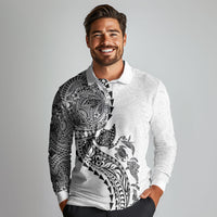 Hawaiian Kakau Tribal Sea Animals Tattoos Long Sleeve Polo Shirt White Color