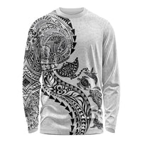 Hawaiian Kakau Tribal Sea Animals Tattoos Long Sleeve Shirt White Color LT03 Unisex White - Polynesian Pride