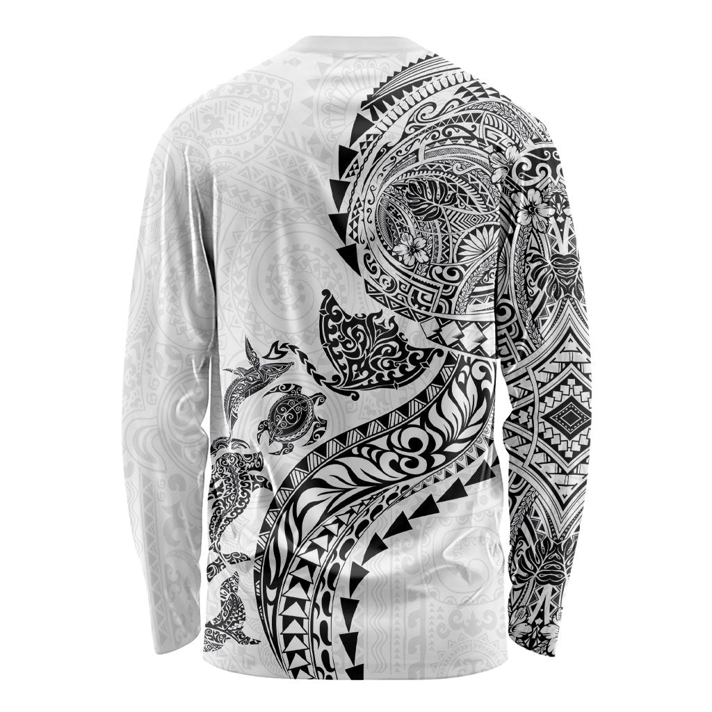 Hawaiian Kakau Tribal Sea Animals Tattoos Long Sleeve Shirt White Color LT03 - Polynesian Pride