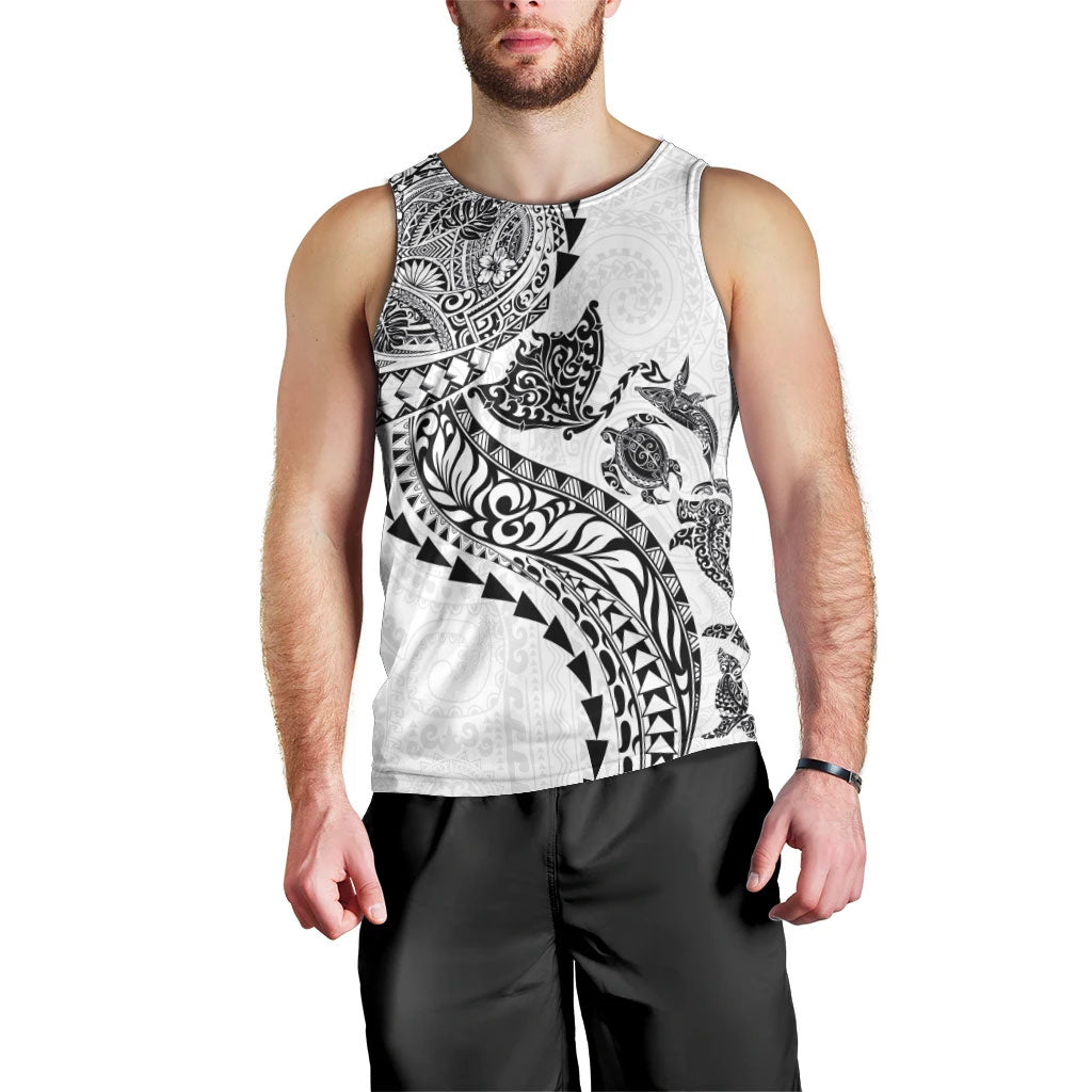 Hawaiian Kakau Tribal Sea Animals Tattoos Men Tank Top White Color LT03 - Polynesian Pride